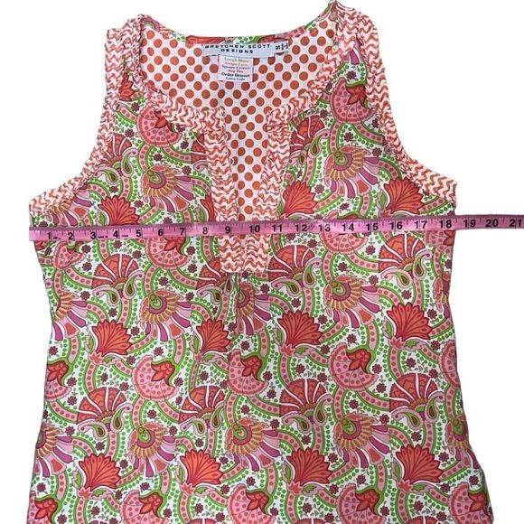 Gretchen Scott Designs Sleeveless Paisley Shift Dress Ruffle Trim Cotton Sz S - Picture 6 of 7